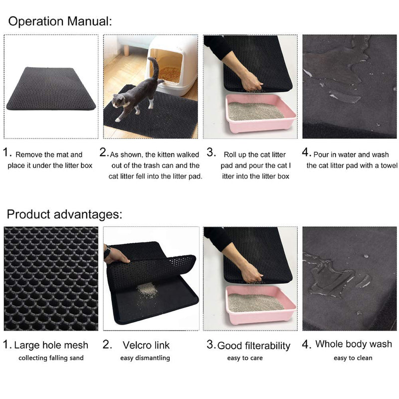 SENDILI Premium Cat Litter Mat - Waterproof Double Layer Design Washable EVA Material Cat Litter Trapper Mat, Black, 65 * 75 * 1.5cm 65*75*1.5cm - PawsPlanet Australia