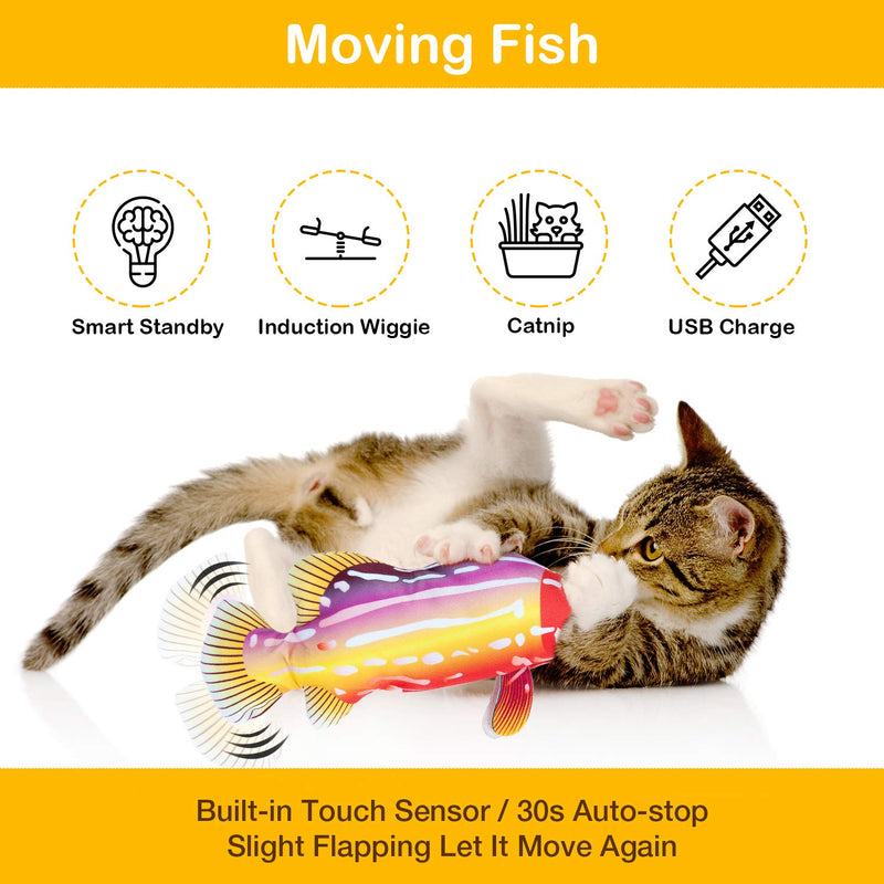 Pet Soft Feather Cat Toys 9pcs – Retractable Cat Feather Teaser Wand Toy Sets, Electric Floppity Fish Cat Toy with Catnip for Indoor Cats, Funny Interactive Cat Toys for Kitten Exercise Orange - PawsPlanet Australia