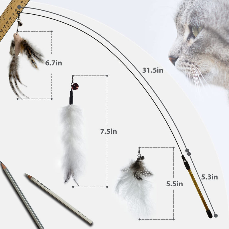 FUPUSUN 2021 Latest Cat Feather Toys, Interactive Cat Toys Kitten Toys, 1PCS Elasticity Cat Wand Toy and 3PCS Teaser Refills Tail Bird Feathers, Cat Toys for Indoor Cats Kitten Play Chase Exercise - PawsPlanet Australia