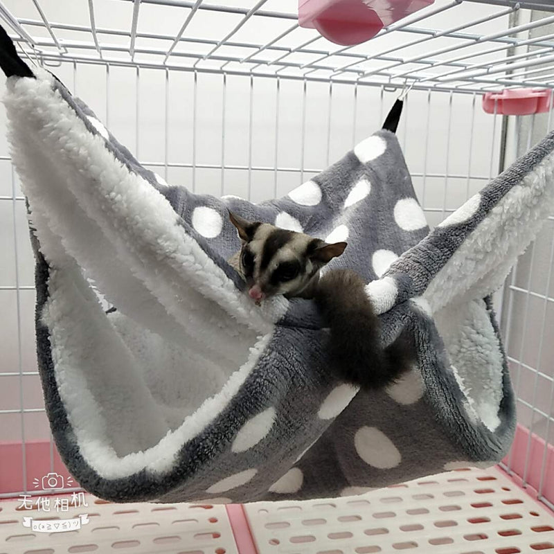 Petmolico Small Pet Warm Plush BunkBed Hanging Hammock Bed Cage Accessories for Parrot Sugar Glider Ferret Squirrel Hamster Rat Bedding Hideout Playing Sleeping Gray Dot - PawsPlanet Australia