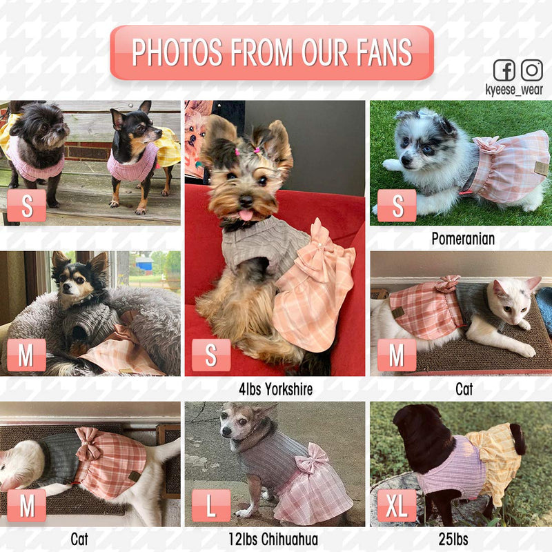 [Australia] - kyeese Dog Plaid Dress with Bowtie Dog Sweater Dresses for Small/Medium Dogs Cat Dress Checked X-Small Pink 