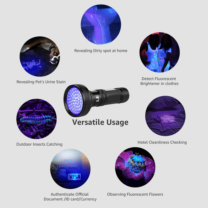 LE UV Flashlight Black Light UV Lights, 68 LED Ultraviolet Blacklight Pet Urine Detector for Invisible Ink Pens, Dog Cat Urine, Dry Stains, Bed Bug and More - PawsPlanet Australia