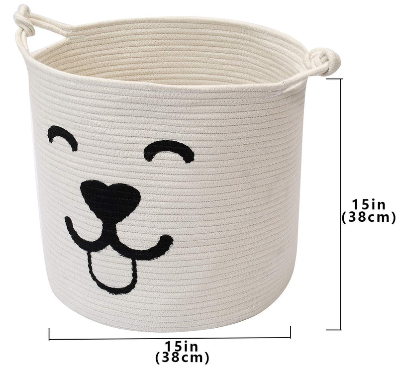 Brabtod Cotton rope dog toy basket, puppy toy basket, laundry basket blanket storage bin - Perfect for organizing pet toys, coat, blankets, pee mat and clutter - Beige - PawsPlanet Australia
