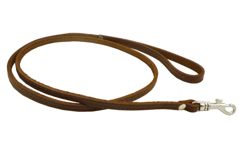 [Australia] - 4' Genuine Leather Classic Dog Leash Brown 3/8" Wide for Smallest Breeds and Young Puppies 