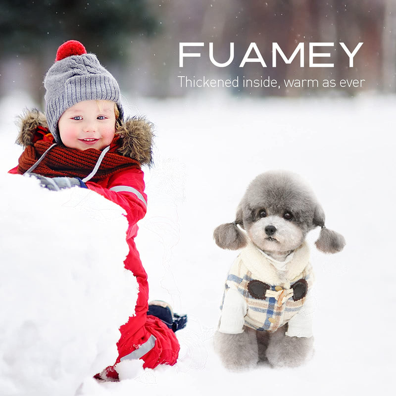FUAMEY Dog Winter Coat, British Style Plaid Dog Vest Dog Thick Coat Horn Button Dog Coat Coat Defense for Small and Medium Dog,Fleece Lined Warm Jacket for Puppy with Furry Collar（S-2xl） S ( up to 3.3 Lb) blue - PawsPlanet Australia