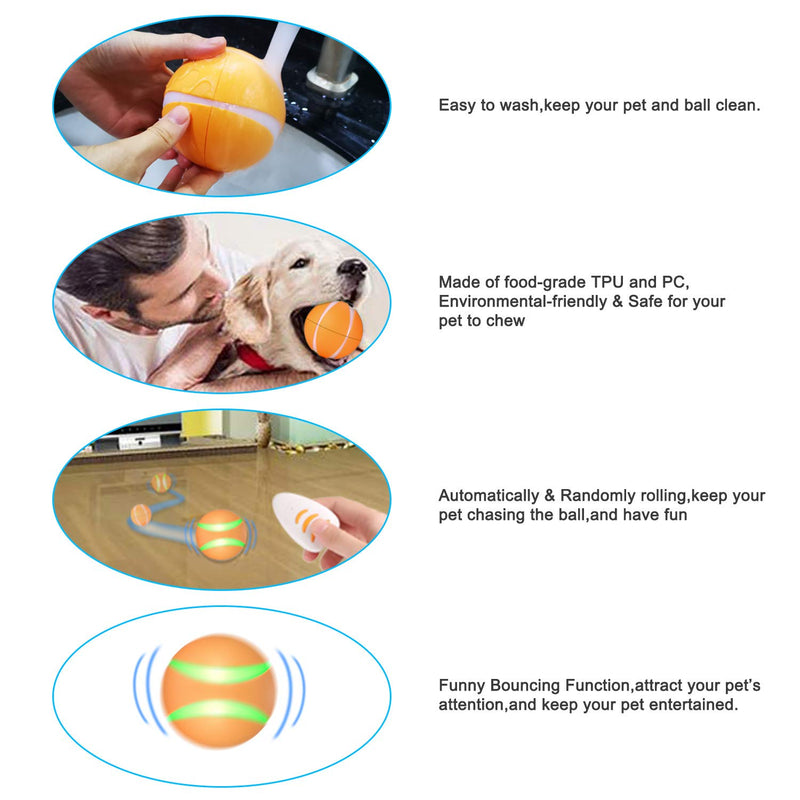 Updated Pet Toy Ball for Dogs&Cats, Dog Smart Ball, Remote Control Busy Ball, Magic Automatic Interactive Dog Toys, Flash RGB Led Light Wicked Ball Vibrating for Active Kitty&Puppy to Chase (Orange) cool orange - PawsPlanet Australia