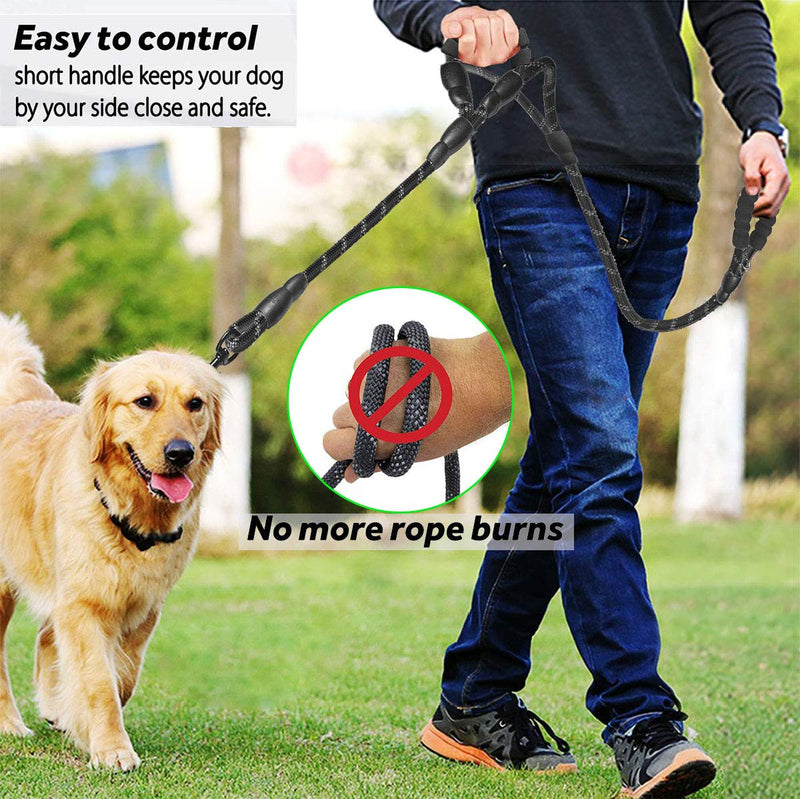 JSXD Dog Leash,5 FT Heavy Duty Double Handle Dog Leash with Comfortable Padded and Reflective,Rope Dog Leashes for Small,Medium,Large Dogs Rope Leash Rope-Black - PawsPlanet Australia