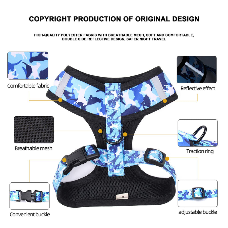 No Pull Dog Harness and Leash Set, Reflective Step in Dog Vest Harness Set with Bow Collar, Leash and Poop Bag Holder Blue S (neck 11" chest 11.4"-15.7") - PawsPlanet Australia