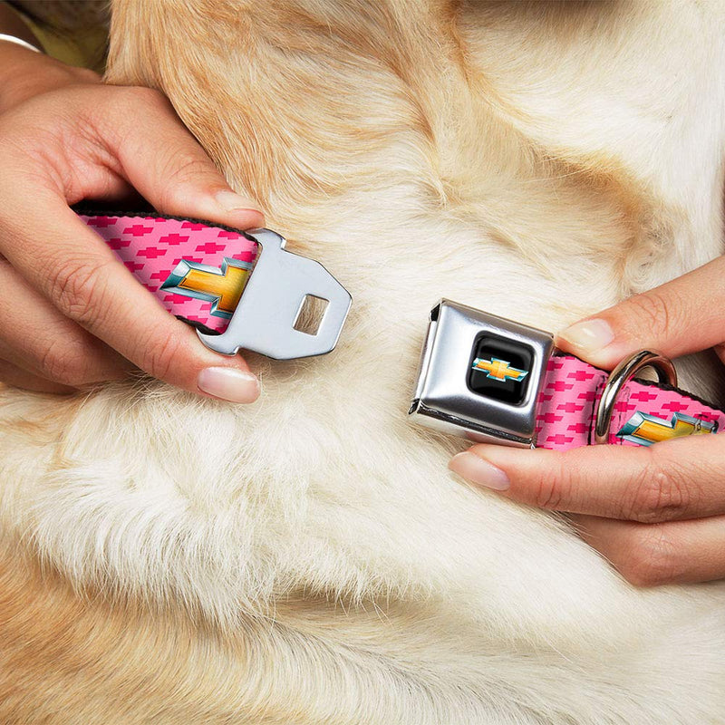 [Australia] - Buckle-Down Dog Collar Seatbelt Buckle Chevy Gold Bowtie Logo Pink Available in Adjustable Sizes for Small Medium Large Dogs 1" Wide - Fits 15-26" Neck - Large 