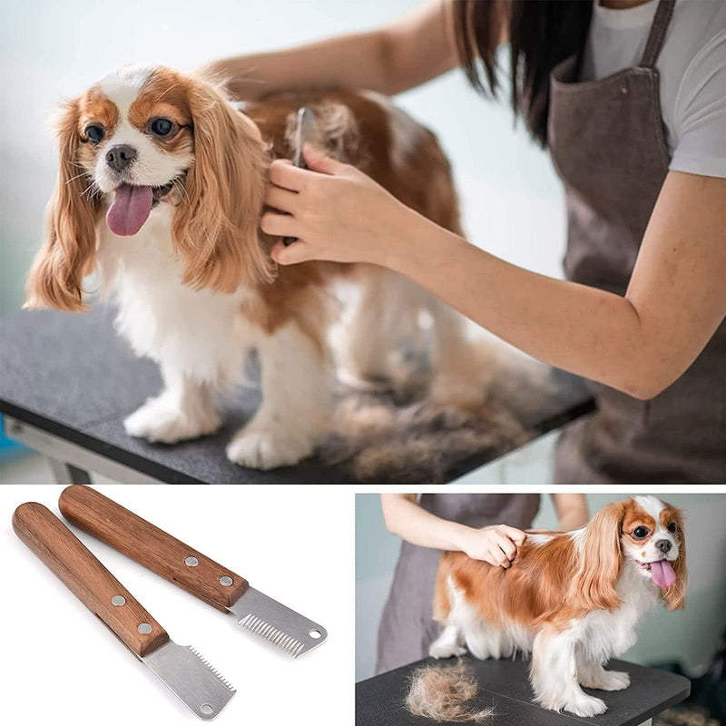 Lushly Dog Trimming Knife Pet Shaving Comb Grooming Accessories Combs Comb with Wooden Handle for Dogs Cats - PawsPlanet Australia