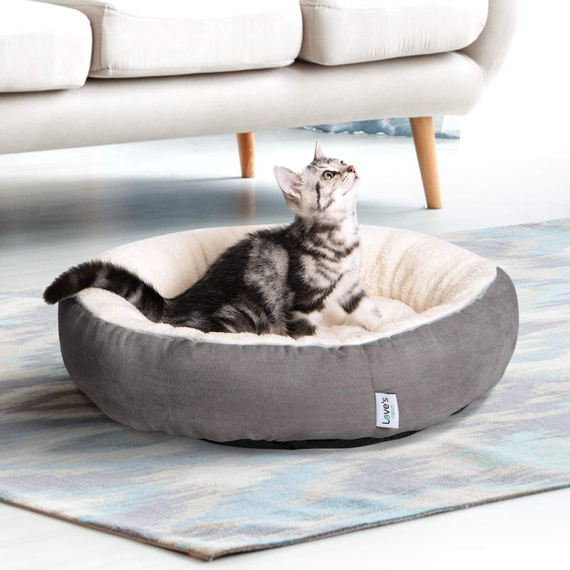 [Australia] - Love's cabin Round Donut Cat and Dog Cushion Bed, 20in Pet Bed For Cats or Small Dogs, Anti-Slip & Water-Resistant Bottom, Super Soft Durable Fabric Pet Supplies, Machine Washable Luxury Cat & Dog Bed L Donut Grey 