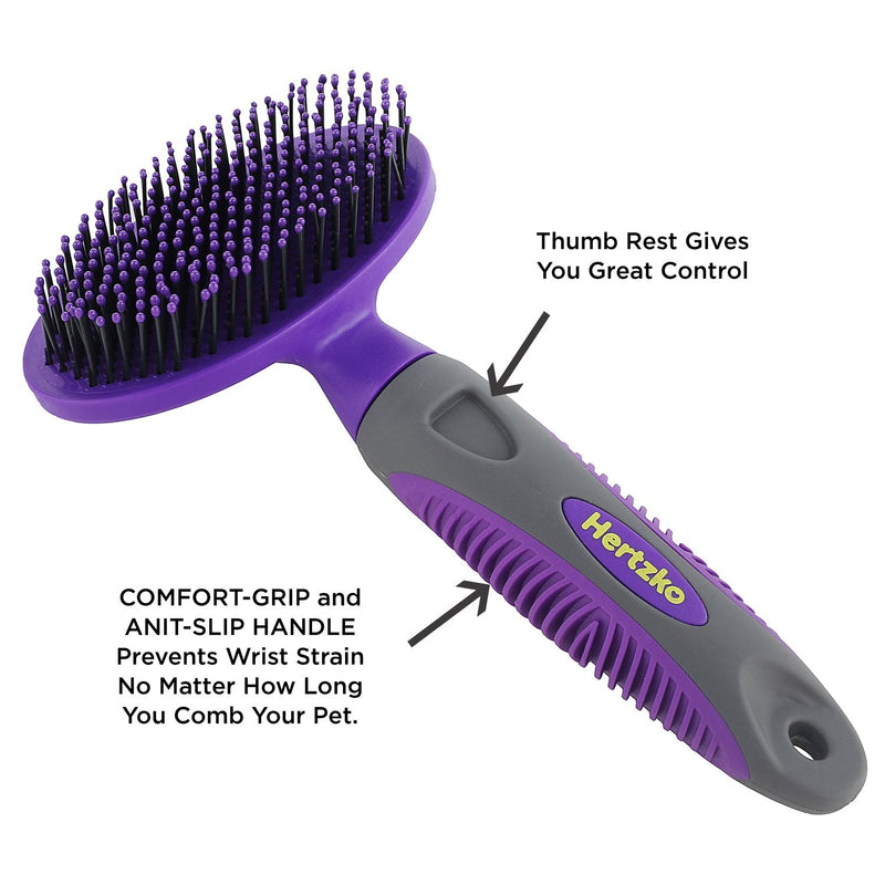 Soft Bristle Pet Brush by Hertzko - Wet Dog Brush and Cat Brush – Detangle and Remove Undercoat Hair or Fur – Best Detangling Brush for Long Haired Dogs, Cats, Poodles, Golden Doodle, & Sensitive Skin - PawsPlanet Australia