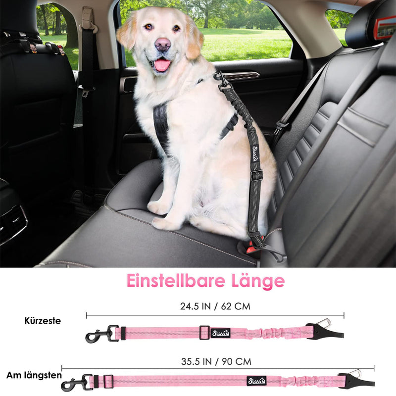 Eyein dog seat belt, 3 in 1 seat belt dog car with reflective elastic nylon bungee, dog seat belt for all dog breeds and car seats trunk, 90 cm (pink) 90 cm (62-90 cm) pink - PawsPlanet Australia