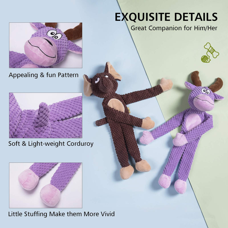 PETSVILLE Soft Plush Long Body Squeaky Chew Toys for Dogs with Cute Animal Design (Coffee/Purple) Coffee/Purple - PawsPlanet Australia