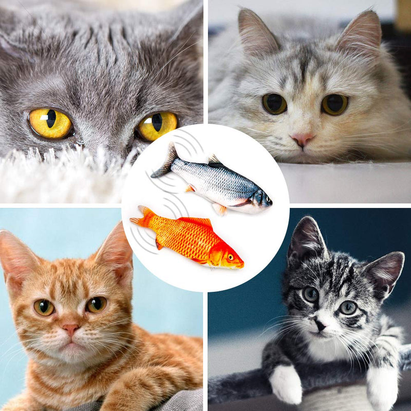 Labeol 2 Pcs Electric Moving Flipping Fish Cat Catnip Toy Realistic Plush Simulation Moving Fish Cat Toys for Indoor Cats Funny Interactive Pets Chew Bite Kick Wagging Fish Toy for Cat Kitten - PawsPlanet Australia