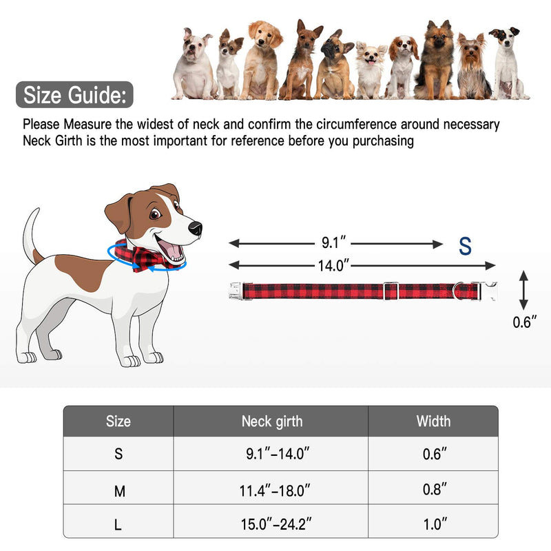 [Australia] - Mtliepte Plaid Dog Cat Collar Bowtie Heavy Metal Buckles Soft Comfy Adjustable Collar 3 Sizes S Red Plaid 