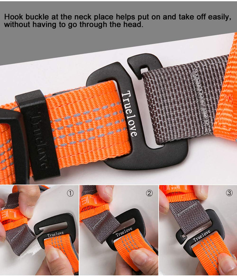 TRUE LOVE Dog Harness Adjustable Reflective Durable Padded Pet Vest With Handle Car Trip Outdoor TLH6171(Orange,M) M Orange - PawsPlanet Australia