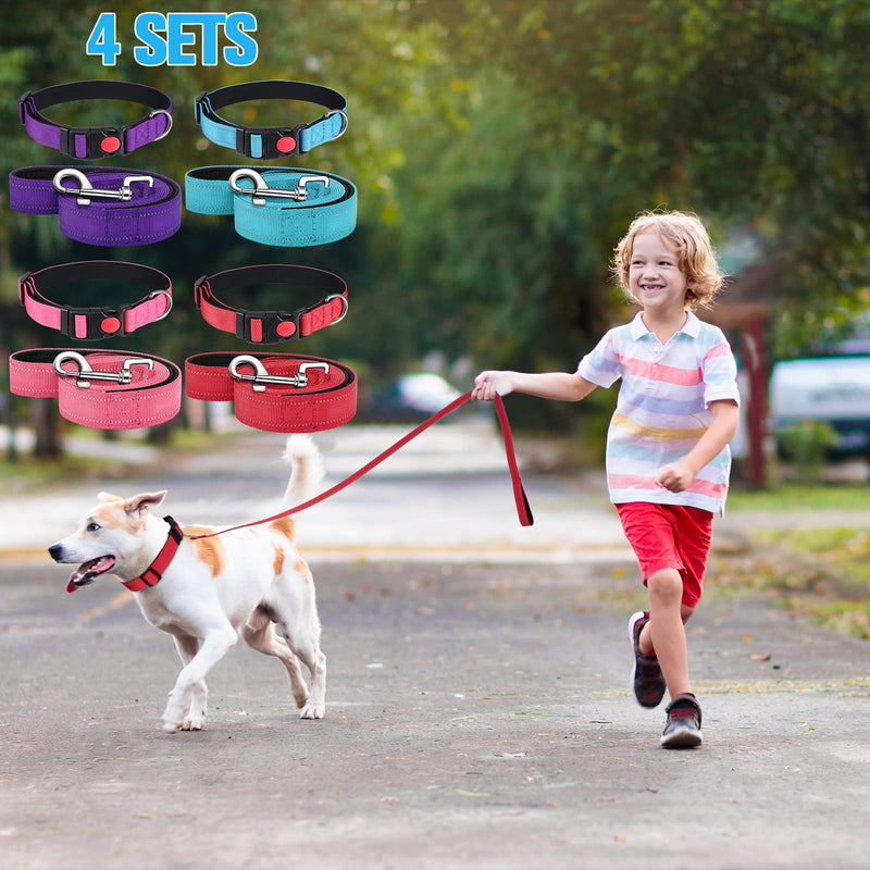 4 Sets Martingale Dog Collar and Leash Set Soft Reflective Nylon Dog Collar with Quick Release Buckle No Slip Adjustable Breathable Dog Collar for Small Medium Large Dogs, Blue, Pink, Red, Purple - PawsPlanet Australia