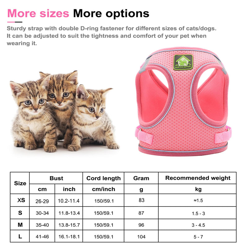NeuWee Cat Harness with Leash Escape-Proof, Cat Harness Leash Set with Cat Collar, Cat Leash with Harness for Cats, Adjustable Reflective Cat Harness for Kitten Dog (XS, Pink) XS - PawsPlanet Australia