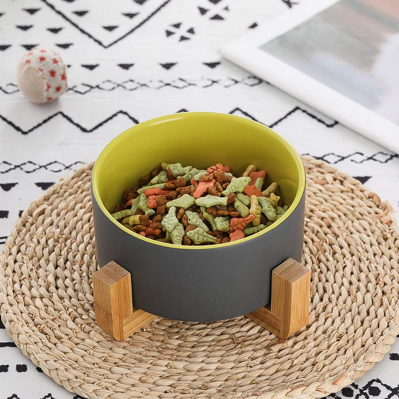 HCHLQLZ Gray Green Ceramic Dog Bowl with Wood Stand No Spill Pet Food Water Feeder Cats Small Dogs - PawsPlanet Australia