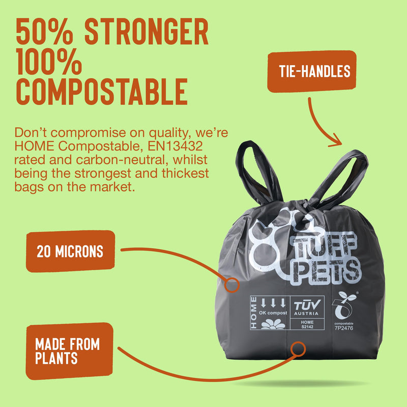 Tuff Pets Dog Poop Bags 50% Stronger Plant Made Compostable and Biodegradable Extra Thick with Carry Handles Large Pet Poop Bags Cornstarch Poop Bags Pack of 160 - PawsPlanet Australia