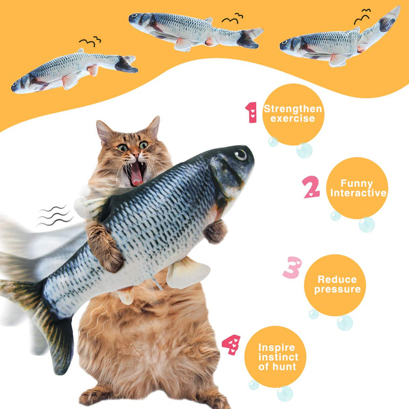 [Australia] - MGLIMZ 11" Moving Cat Kicker Fish Toy, Realistic Plush Simulation Flopping Fish, Wiggling Fish Catnip Toys, Electric Funny Interactive Pet Supplies -Ideal for Chewing,Exercising 