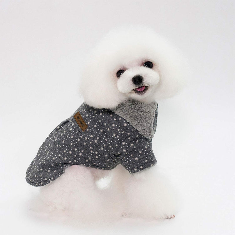 SMALLLEE_LUCKY_STORE Sweet Style Stars Dog Cat Jumper Sweater Jacket Fleece Lined Winter Girls Chihuahua Clothes for Small Dogs Grey XL mini-XL(Chest:47cm;Back:35cm) - PawsPlanet Australia