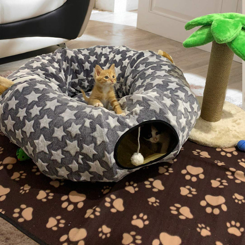 [Australia] - LUCKITTY Cat Dog Tunnel Bed with Cushion Tube Toys Oxford Cloth Large Diameter Longer Crinkle Collapsible 3 Way for Large Cats Kittens Kitty Small Puppy Outdoor 6FT Grey 