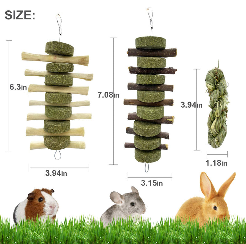 ROZJOVU Rabbit Guinea Pig Bunny Chew Toys for Teeth Grinding, Cage Hanging Toy, Organic Pet Treats for Bunny,Chinchillas, Hamsters(Sweet Bamboo+Apple Sticks+Alfalfa Cakes+Timothy Hay) - PawsPlanet Australia