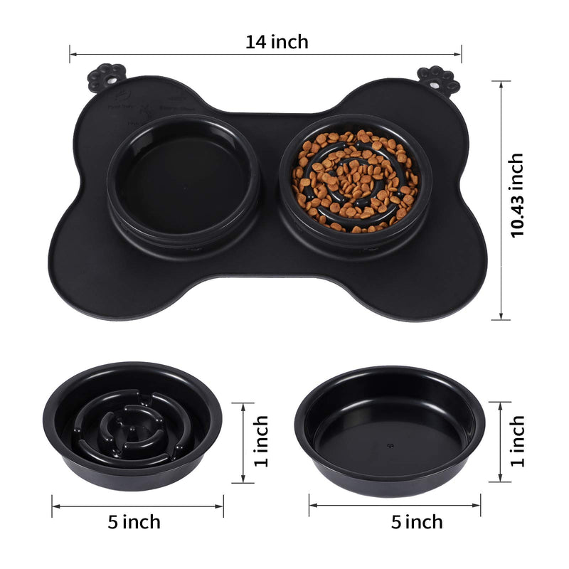 Small Slow Feeder Dog Bowls Bloat Stop Pet Bowl Fun Feed Eco-Friendly Non-Toxic Non-Skid Healthy Design Silicone Mat Water Bowl for Small Breed Dogs Cats and Puppy Pets Black - PawsPlanet Australia