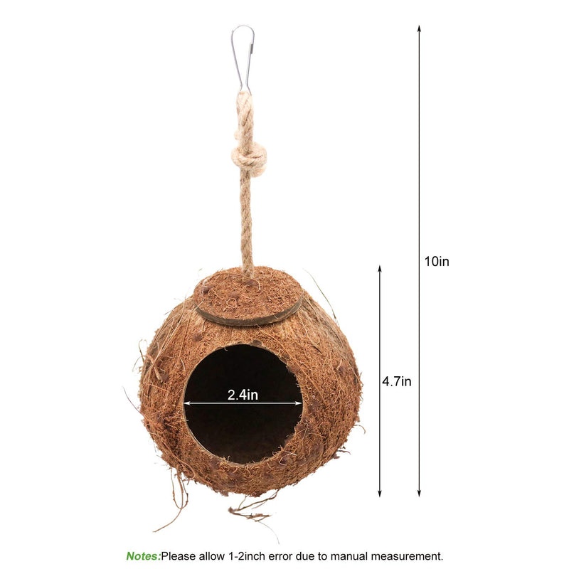 [Australia] - Crested Gecko Coco Hut Shell Bird House, Sturdy Hanging Home, Climbing Porch, Hiding, Sleeping&Breeding Pad, Rough Texture Encourages Foot and Beak Exercise, Suitable for Reptiles, Amphibians 1-Hole 