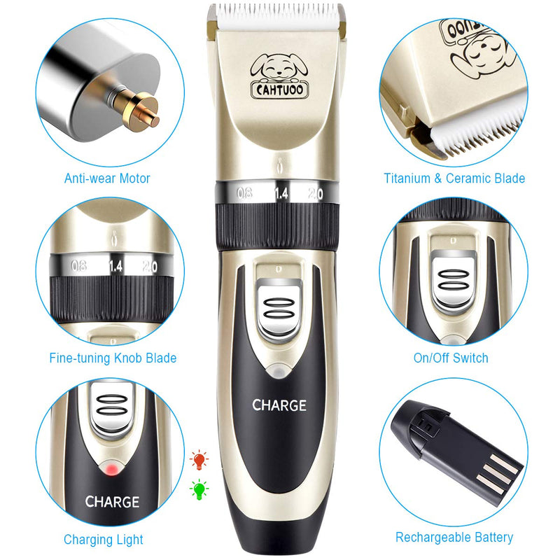 [Australia] - CAHTUOO Dog Grooming Clippers, Professional Pet Grooming Kit Rechargeable Pet Shaver Cordless Silent Dog Hair Trimmer with 4 Comb Attachments & Extra Tools for Dogs Cats and Pets Gold 