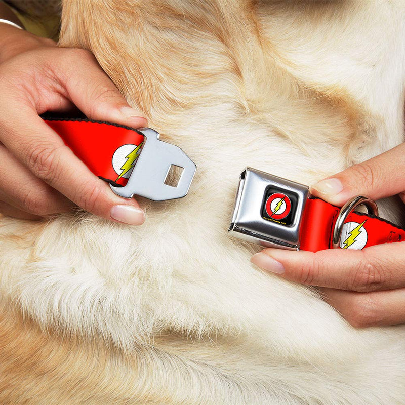 [Australia] - Buckle-Down Dog Collar Seatbelt Buckle Flash Logo Red White Yellow Available in Adjustable Sizes for Small Medium Large Dogs 1" Wide - Fits 15-26" Neck - Large 