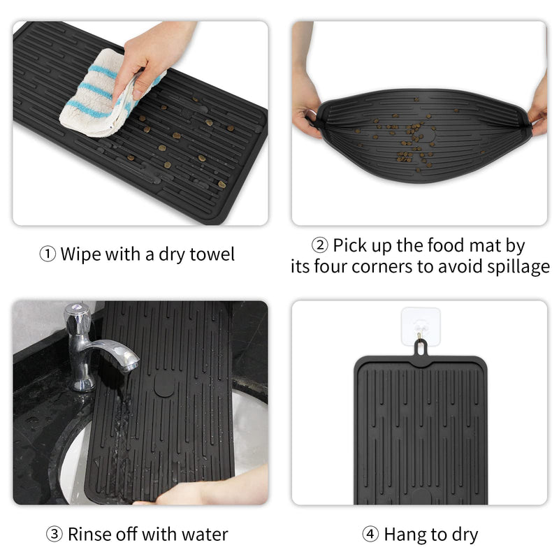 Ptlom Pet Placemat for Dog and Cat, Mat for Prevent Food and Water Overflow, Suitable for Medium and Small Pet 18" * 8" Black - PawsPlanet Australia