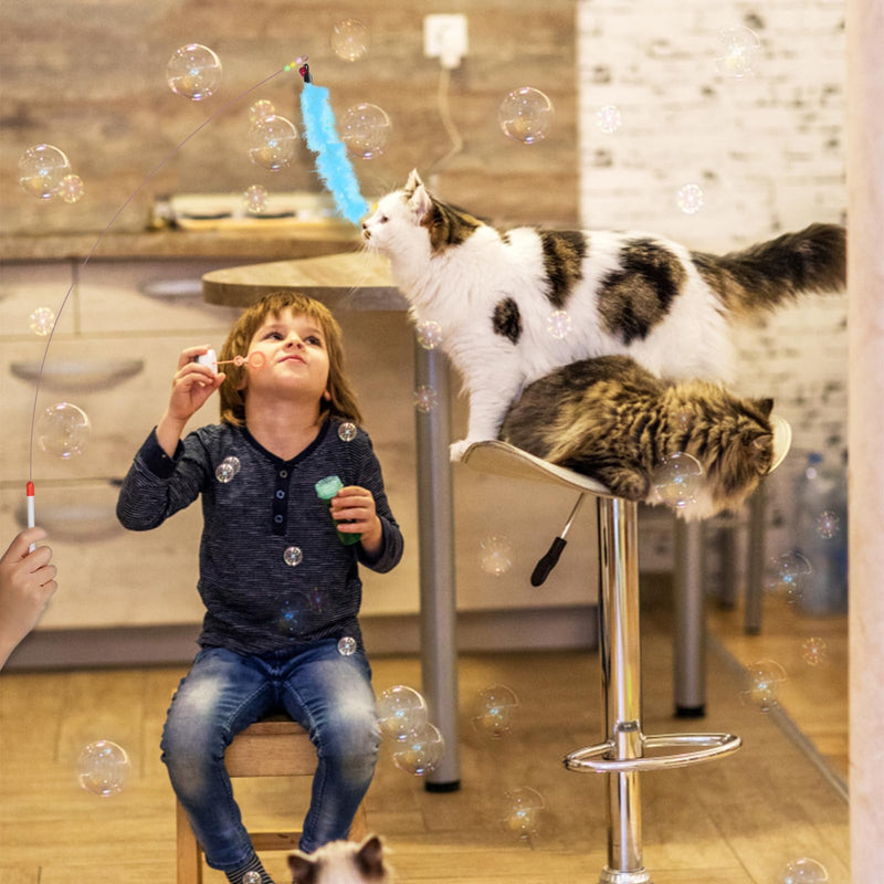 Bewudy Pack of 3 Interactive Cat Toys, Intelligence Cat Toys, Cat Toys Feather with Bells, Cat Fishing Rod with Colorful Feathers for Small Large Cats - PawsPlanet Australia