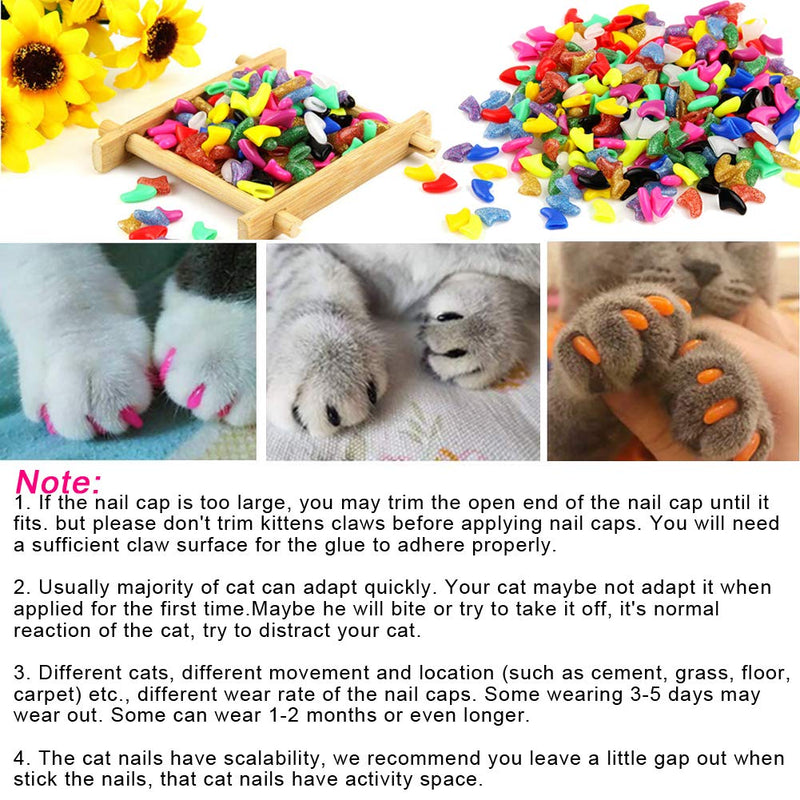 VICTHY 100pcs Cat Nail Caps, Colorful Pet Cat Soft Claws Nail Covers for Cat Claws with Glue and Applicators, 10 Colors/Set Extra Small - PawsPlanet Australia