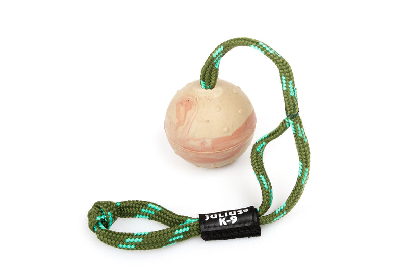 JULIUS-K9, 242BLC-70, IDC natural rubber ball with closable handle, 70 mm Beige Natural Rubber Ball with Handle - PawsPlanet Australia