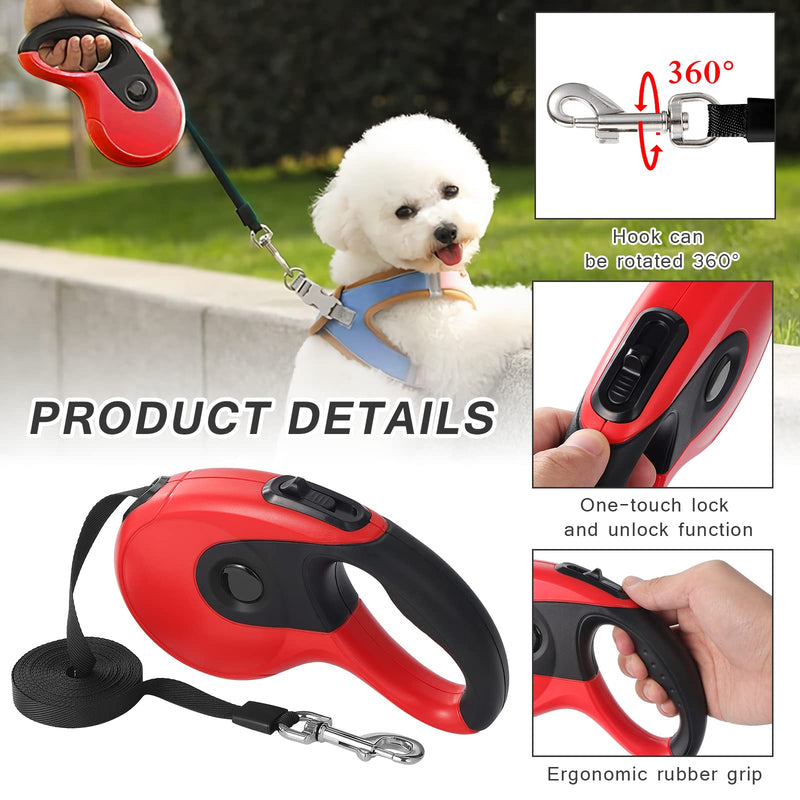 KEESIN retractable dog leash, retractable dog leash, retractable dog leash, retractable dog leash with folding tray, garbage bag, collar for anti-tangle nylon strap and 360° swivel hook (red, 5M) red - PawsPlanet Australia