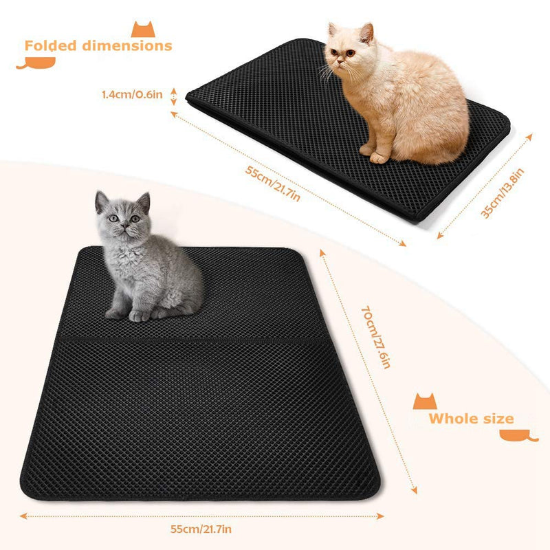 Queta Cat litter tray mat, two-layer foldable cat litter tray. It can effectively prevent the cat litter from being scattered on the floor. (Black 55 x 70 cm). - PawsPlanet Australia