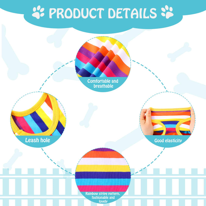 2 Pieces Dog Rainbow Stripe Shirts Pet Clothes Soft Puppy Summer T-Shirts Comfortable Dog Striped Shirts Breathable Dog Vest Dog Outfit for Dogs Cats Puppy (Bright Pattern, Small) Bright Pattern - PawsPlanet Australia