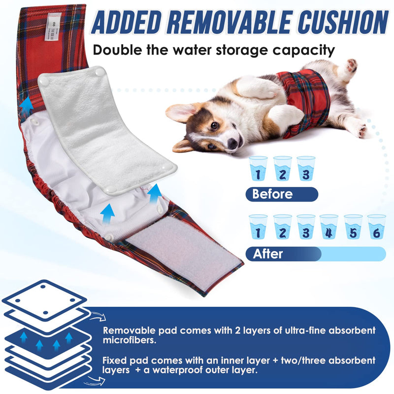 SlowTon Washable Dog Diapers Male - with Removable Pads - 3 Pack Reusable Dog Belly Bands Male Dog Belly Wrap (Plaid, Large) Large (Waist 20"-25") Plaid - PawsPlanet Australia