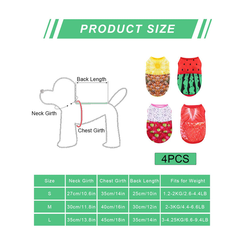 4 Pieces Printed Dog T-shirt for Small Dog Girl Boy Puppy Pullover Dog Sweatshirt Summer Clothes Breathable Dog Outfits Fruit Pattern (Medium) M - PawsPlanet Australia