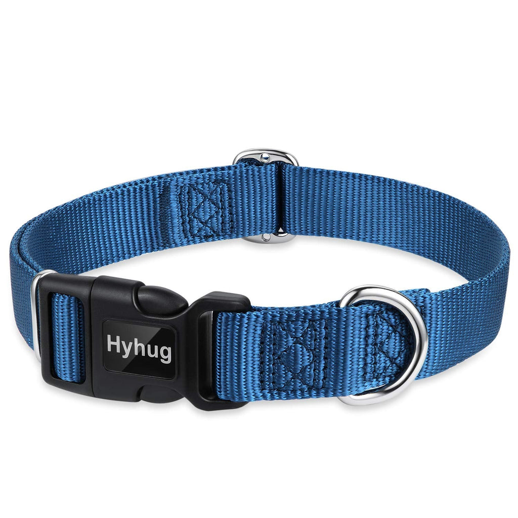 Hyhug designs Classic Basic Dog Collars, Plain Nylon, Secure Quick Buckles, Remove, and Can Hang Dog ID Tags (Small, Classic Blue) Small - PawsPlanet Australia