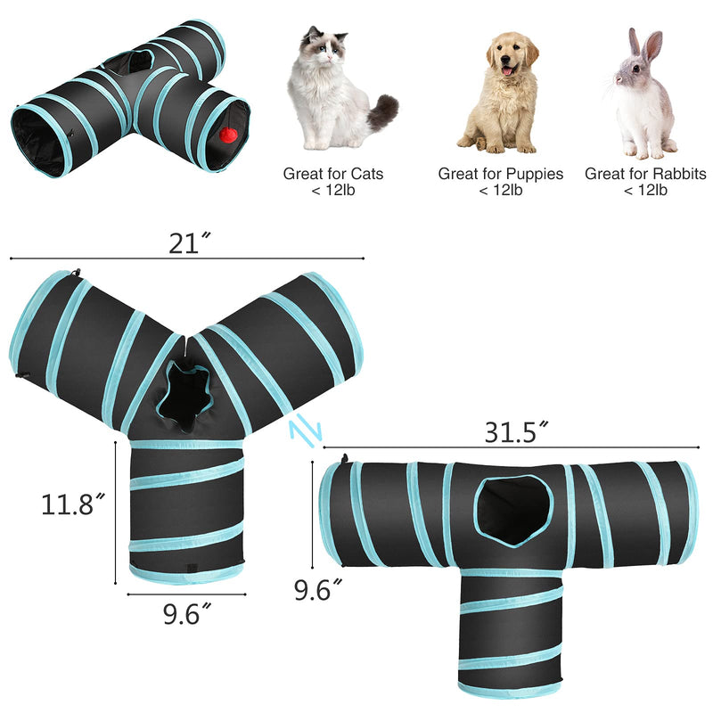 Cat Tunnel Cat Toy Prosper Pet Cat Tunnel Easy Travel and Storage Collapsible Interactive Durable Portable Tear-Resistant Keep Your Pets Stimulated Active and Happy Cat Play Tunnel (Black Blue) Black Blue - PawsPlanet Australia