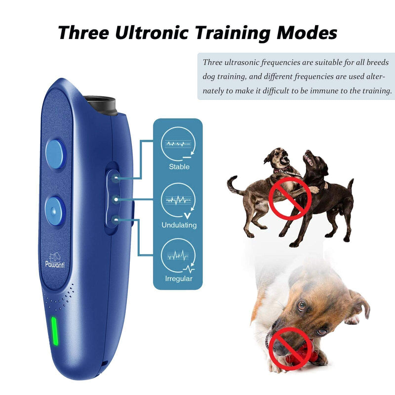 [Australia] - Pawanti Dog Bark Control Device, Ultrasonic Dog Bark Deterrent, 3 in 1 Anti Barking Dog Trainer, Rechargeable 16.5Ft Range Handheld Trainer for Dogs 