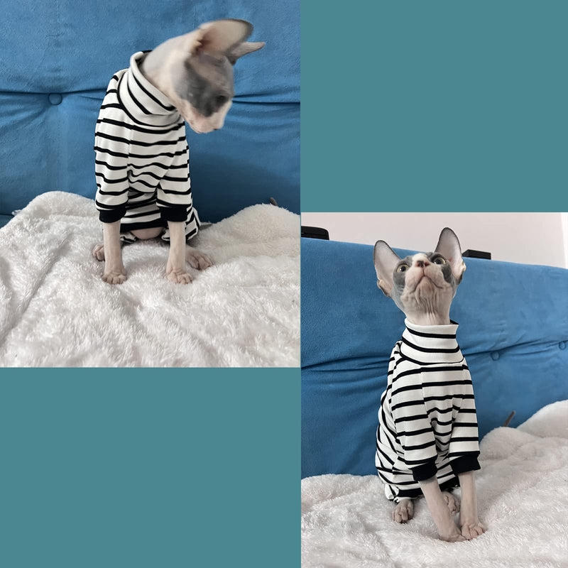 IKIPUKO Sphynx Cat Clothing, Pure Cotton Turtleneck Knitwear, Stripes Thin Bottoming T-Shirt for Spring Summer Autumn, Soft Knit Sweater Coat for Hairless Cat Small Dog Puppy XS - PawsPlanet Australia