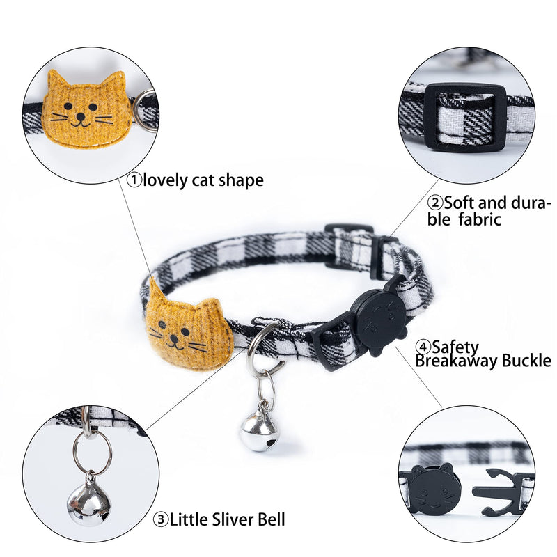 ODDA 2 PCS Cat Collar with Bell, Moon Cat Collar Adjustable Cute Kitten Collars Soft for Cat Puppy Grey& Black - PawsPlanet Australia
