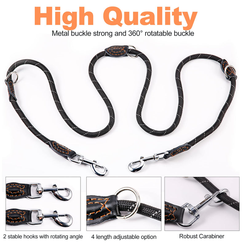 Trhillsbrad Dog Lead 3 m x 14 mm, Adjustable Dog Lead Large Medium Dog, Multifunctional Lead Double Lead Shoulder Lead Robust Black 1.4 cm - PawsPlanet Australia