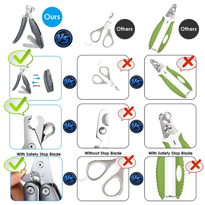 [Australia] - Dog Nail Clippers Upgraded - 3 in 1 Foldable Dog Nail Trimmers with Safety Guard to Avoid Over Cutting - Free Hidden Pet Nail File and Hair Brush Comb, Professional Grooming Tool for Dogs and Cats 