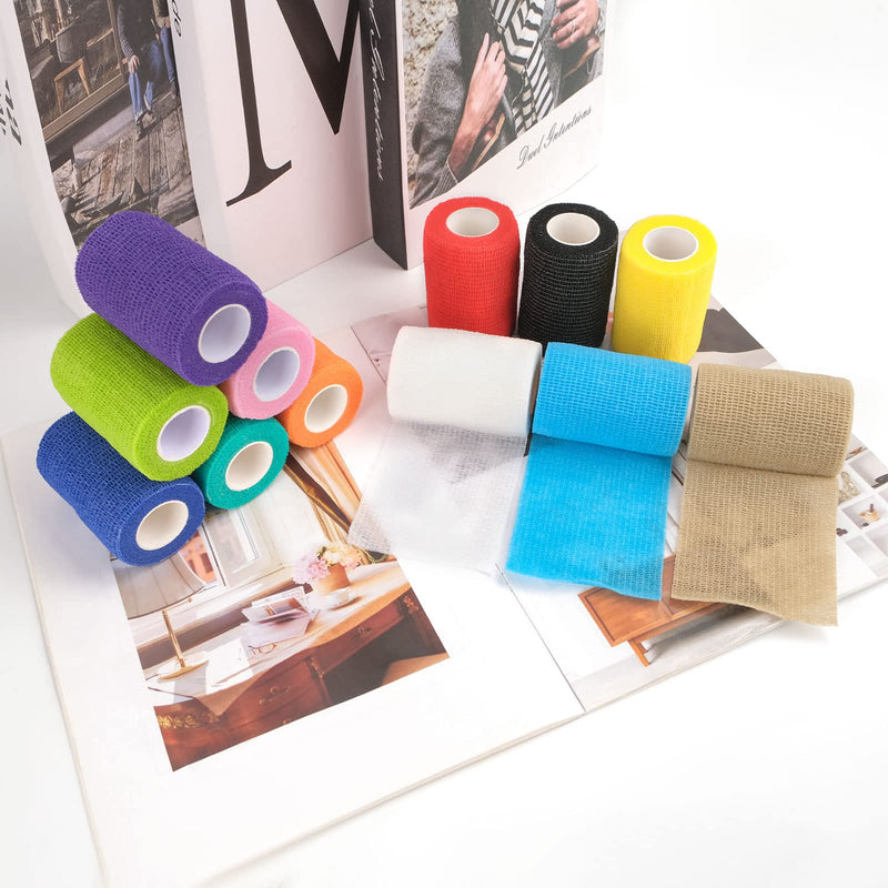 WUGU 12 rolls of self-adhesive bandage, 7.5 cm x 4.5 m adhesive bandage, elastic self-adhesive bandage, cohesive bandage, suitable for stretch athletes, wrist, feet, finger plasters, 12 pieces - PawsPlanet Australia